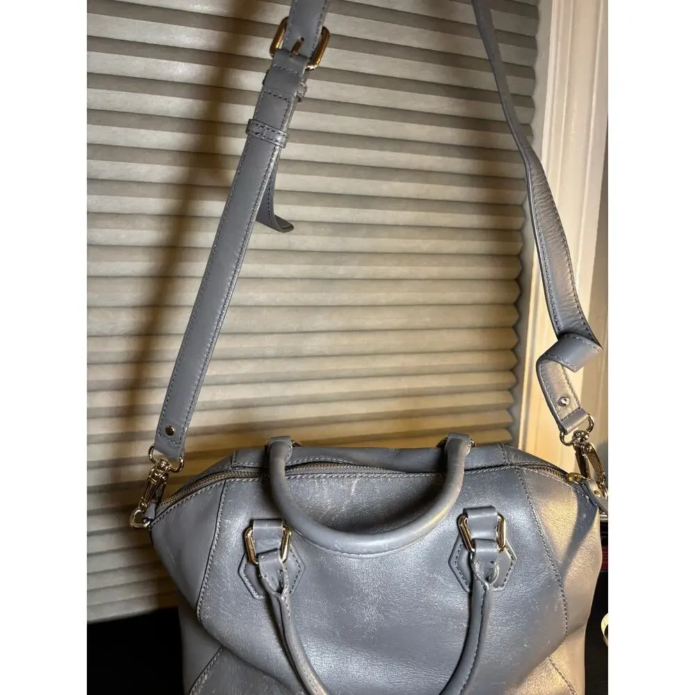 Kate Spade New York Gray Leather Dome Satchel Handbag Gold Hardware Crossbody